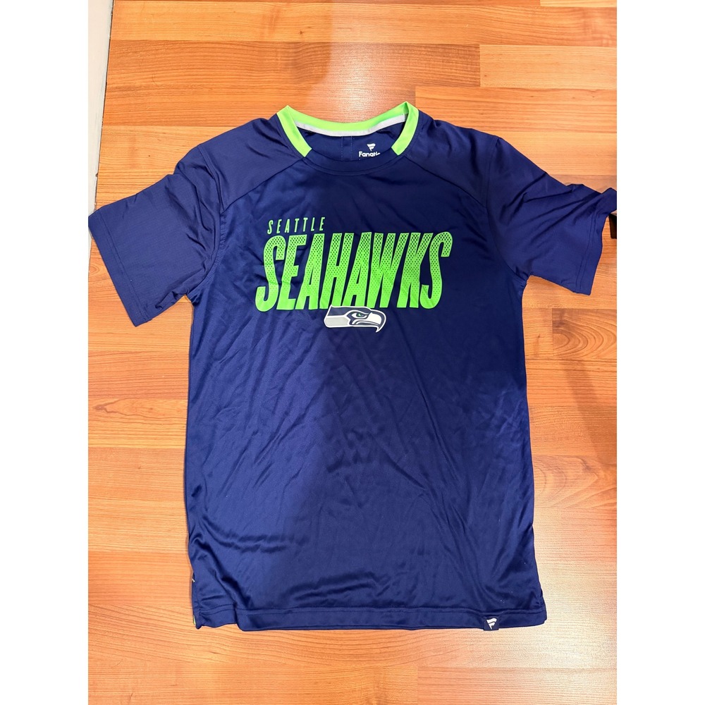 Fanatics Seattle Seahawks NFL Mens Navy Blue Action Green Performance Shirt M